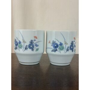 VTG Set TWO (2) Otagiri OMC Japan Porcelain Sake Tea Cups Blue‎ Chrysanthemums